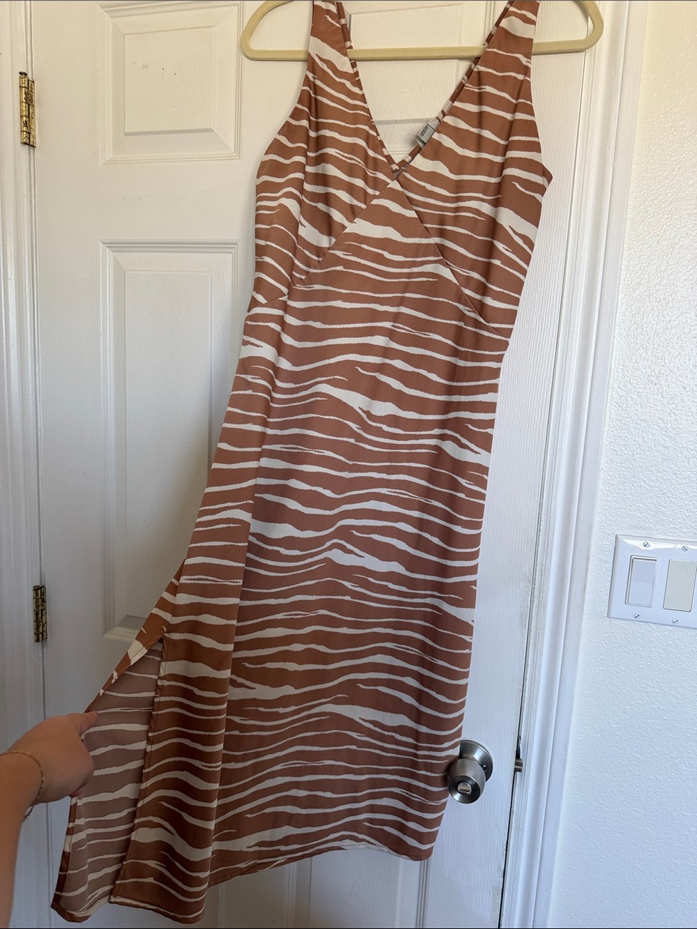 a new day Brown and Cream Striped Wrap-Front Midi Dress